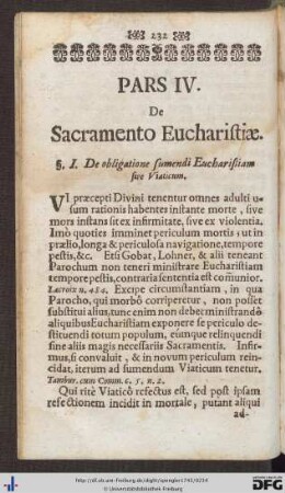 Pars IV. De Sacramento Eucharistiae.