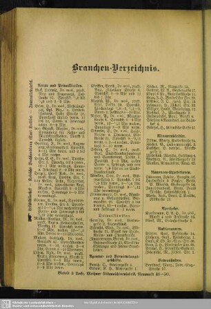 Berufsklassen und Gewerbebetriebe : Branchen-Verzeichniß