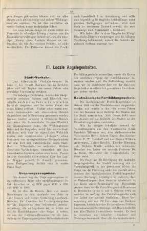 III. Locale Angelegenheiten.