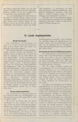 III. Locale Angelegenheiten.