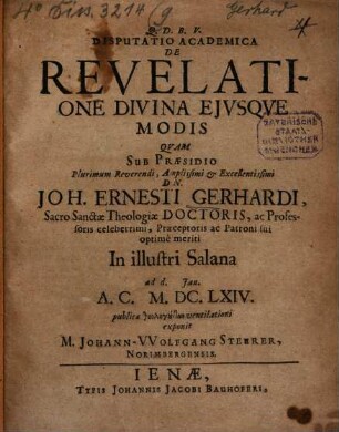 Disp. acad. de revelatione divina eiusque modis