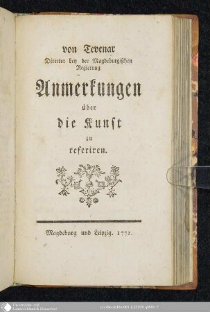 Anmerkungen// über// die Kunst// zu// referiren