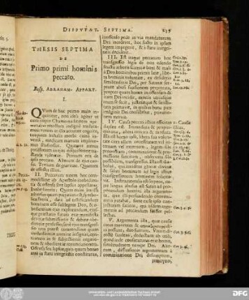Thesis Septima De Primo primi hominis peccato. Resp. Abraham. Appart.