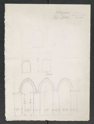 Palazzo dei Notai zu Bologna, Arkaden des Erdgeschosses (mit Aufmaß), Grundriss der Fassade, Kämpfergesims