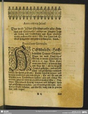 Leichenpredigt : Exordium Generale, Textus, Exordium Speciale, [Tractatio]