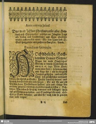 Leichenpredigt : Exordium Generale, Textus, Exordium Speciale, [Tractatio]