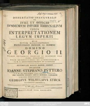 Dissertatio Inavgvralis De Ivre Et Officio Svmmorvm Imperii Tribvnalivm Circa Interpretationem Legvm Imperii.