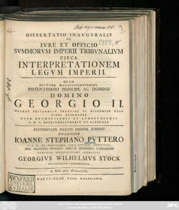 Dissertatio Inavgvralis De Ivre Et Officio Svmmorvm Imperii Tribvnalivm Circa Interpretationem Legvm Imperii.