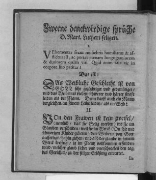 Zweene denckwirdige sprüche D. Mart. Lutheri seligen.