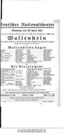 Wallenstein [Wallensteins Lager; Die Piccolomini]