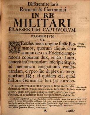 Dissertatione inaug. differentias iuris Romani et Germanici in re militari, praesertim captivorum