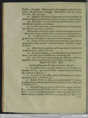Disputatio XIV. De Praedestinatione & Reprobatione ex Königio