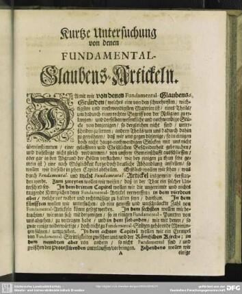 Kurtze Untersuchung von denen Fundamental-Glaubens-Artickeln
