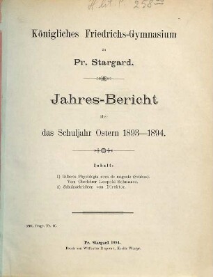 Jahres-Bericht : über das Schuljahr Ostern .... 1893/94