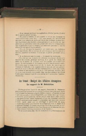 Au Sénat: Budget des Affaires étrangères. Le rapport de M. Pédebidon.