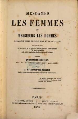Mesdames les femmes et messieurs les hommes : Parallèle entre le beau sexe et le sexe laid