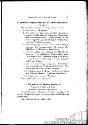 6. Spezielle Bergbaukunde Teil IV: Wetterwirtschaft