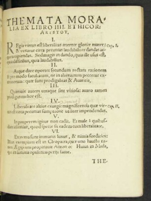Themata Moralia Ex Libro IIII. Ethicor: Aristot.