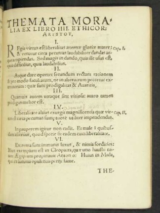 Themata Moralia Ex Libro IIII. Ethicor: Aristot.