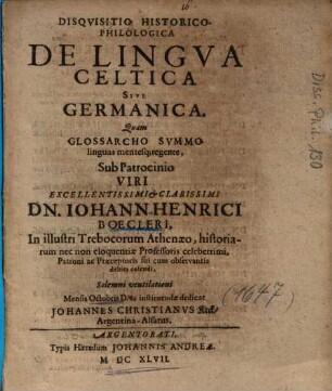 Disqvisitio Historico-Philologica De Lingva Celtica Sive Germanica