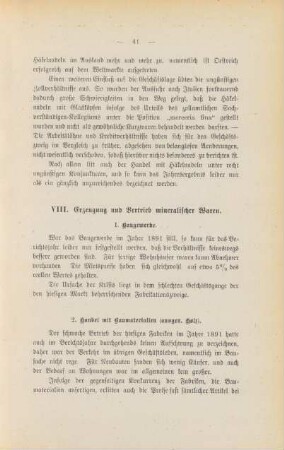 VIII. Erzeugung und Vertrieb mineralischer Waren.
