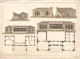 Voit, Johann Michael; Landhaus mit Orangerie - Grundrisse, Ansichten, Querschnitte