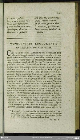 Typographus Lugdunensis Ad Lectorem Philathenaeum