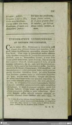 Typographus Lugdunensis Ad Lectorem Philathenaeum