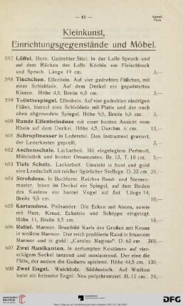 Kleinkunst, Einrichtungsgegenstände und Möbel (Nr. 597-674)