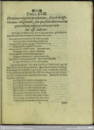 Thes. XVIII. De anima religionis prudentum, sive de Indifferentismo religionum, sine quo secundum mentem quorundam, religio prudentum videtur esse cadaver