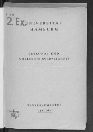 WS 1967/68: Personal- und Vorlesungsverzeichnis // Hamburgische Universität