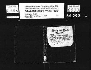 Gült- und Zehntmanual über Allersheim, [Gau-]büttelbrunn, Bütthard, Gützingen, Sulzdorf, Euerhausen, Tiefenthal, Kleinrinderfeld, Höttingen, Oberwittighausen, Albertshausen, Eßfeld pro anno 1719 (mit Vornamenregister)