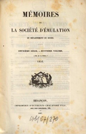 Mémoires de la Société d'Emulation du Département du Doubs, 8. 1856