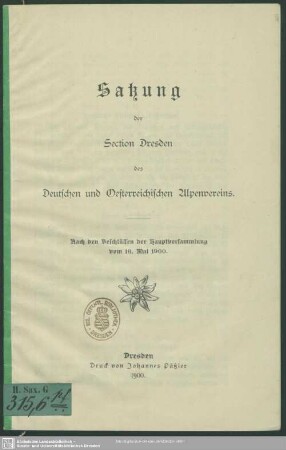 Satzung der Section Dresden des Deutschen und Oesterreichischen Alpenvereins