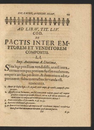 Ad Lib. IV. Tit. LIV. Cod. De Pactis Inter Emptorem Et Venditorem Compositis.