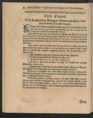 VIII. Capitel. Von Zeichen des Krieges/ Blutvergiessens und mancherley Verenderungen.