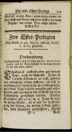 Zwo Oster-Predigten über Matth. 12.40. den 27 und 28. Martii a. 1712. gehalten.