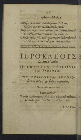 Hieroclis Philosophi Facetiae.