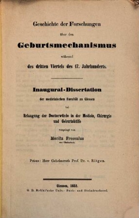Geschichte der Forschungen über den Geburtsmechanismus während des dritten Viertels des 17. Jahrhunderts : Inaug.-Diss.