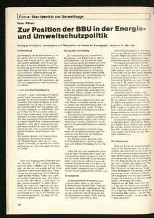 Focus: Standpunkte zur Umweltfrage
