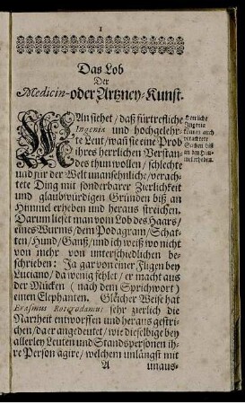 Das Lob Der Midicin- oder Artzney-Kunst.