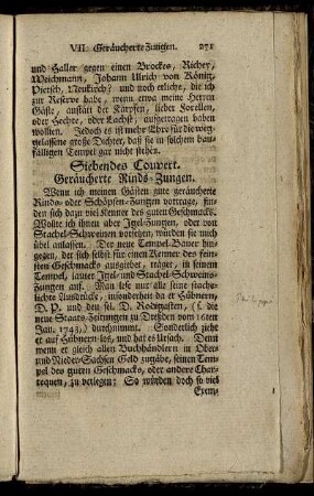 Siebendes Couvert. Geräucherte Rinds-Zungen.