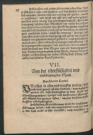 VII. Von der uberflüssigkeit und entledigung der Speise.