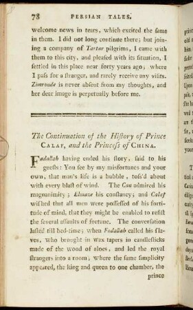The Continuation of the History of Prince Calaf, and the Princess of China.