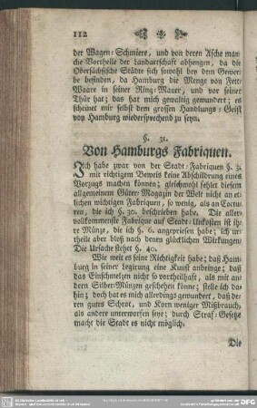 §. 31. Von Hamburgs Fabriquen