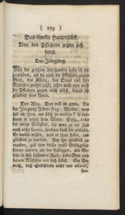 Das fünfte Hauptstück. Von den Pflichten gegen sich selbst.