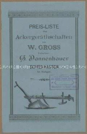 Preisliste über Ackergeräte