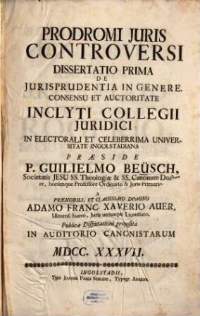 Prodromi Juris Controversi Dissertatio Prima De Jurisprudentia In Genere