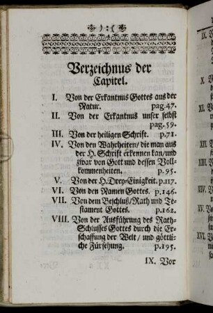 Verzeichnus der Capitel.