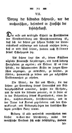 Vorzug der bildenden Lehrweise, vor der mechanischen, besonders in Hinsicht der Leselehrkunst